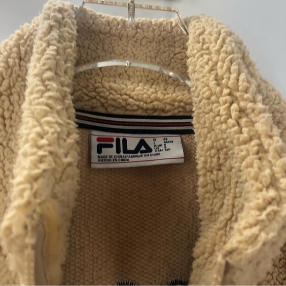 *Fila Sherpa Full Zip Jacket Tan Black Red Mens Small - Picture 3 of 9